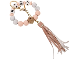 Chaveiro De Pulseira Feminina Com Contas E Borla, Faixa Elástica Resistente E Material De Silicone
