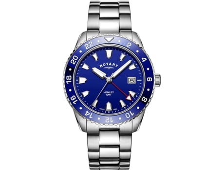 Relógio masculino prata aço inoxidável Henley Gmt Gb05108/05 ROTARY