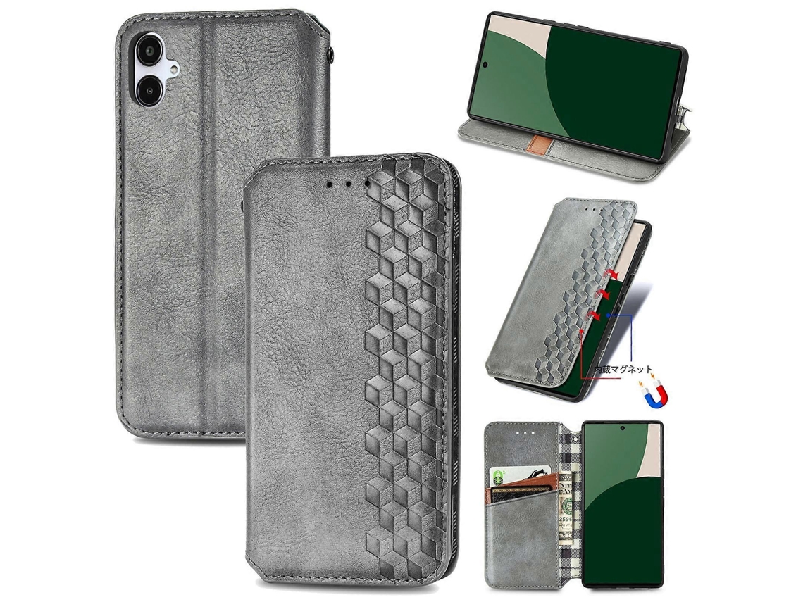 Capa De Celular Magnética De Couro Prensado Com Grade Cúbica