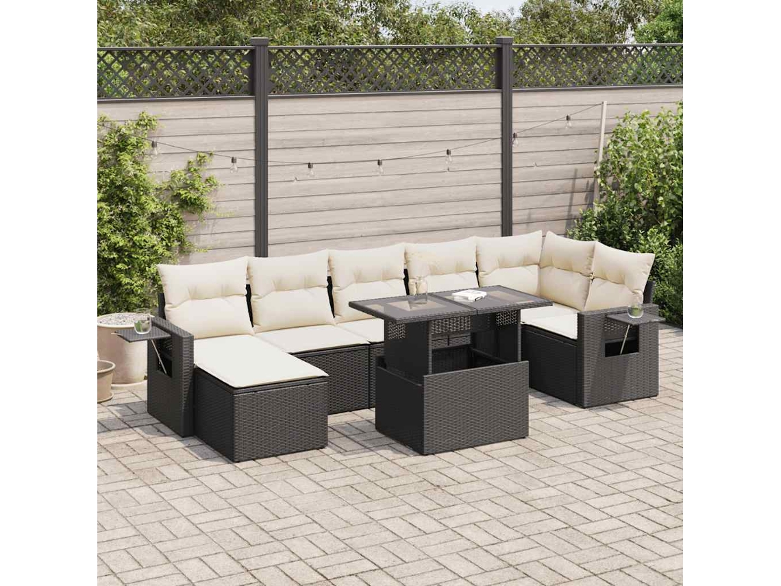 Vidaxl 8 Pcs Conjunto Sofás De Jardim Com Almofadões Vime Pe Preto