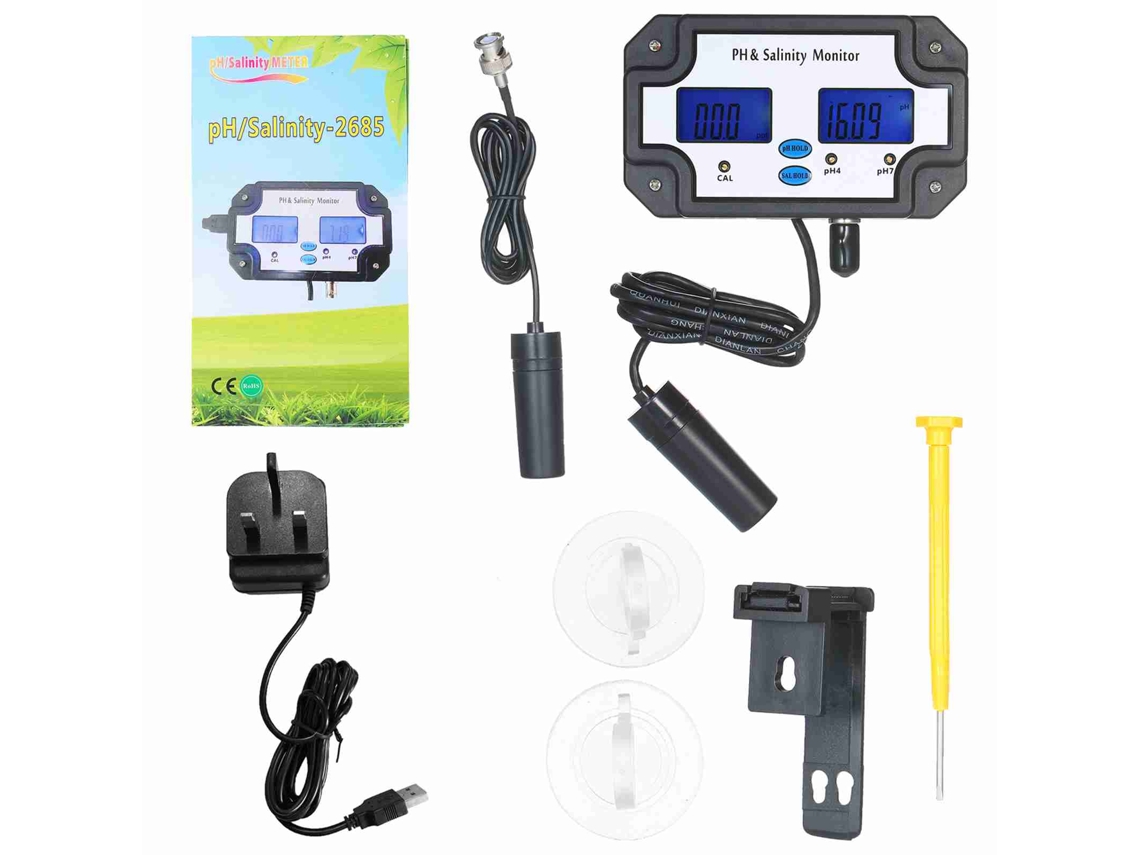 YURU medidor de qualidade da água pH e salinidade 2 em 1 tester monitor analista profissional para águas marinhas jardinagem hidropônica