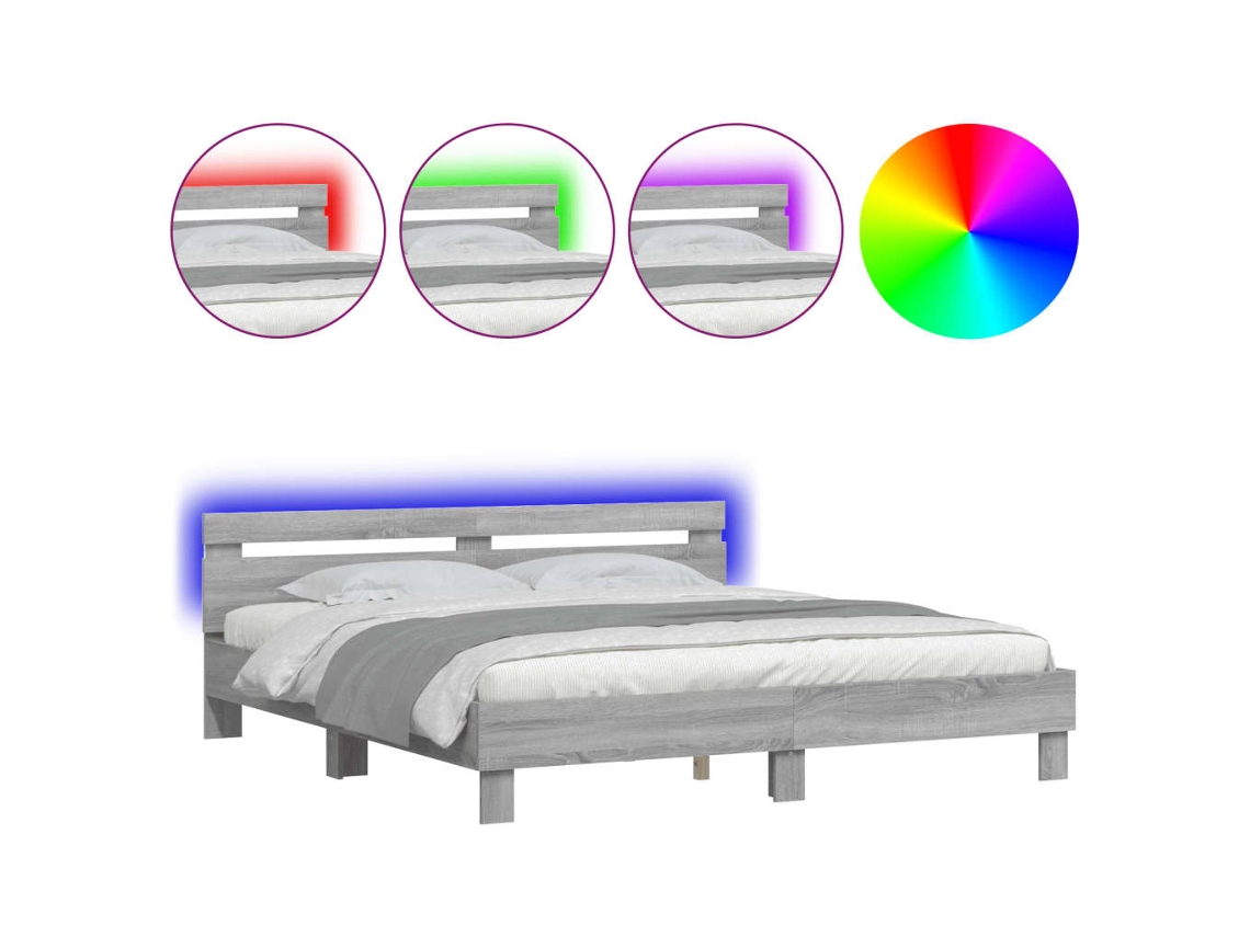 Bed Frame, Bed Frames Vidaxl Cinzeto Madeira Processada (160 X 200 Cm)