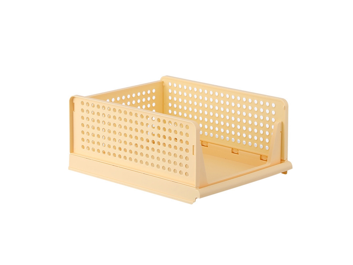 Cesta de Armazenamento Empilhavel Plástica Grande com Gaveta e Trilho Deslizante para Quarto e Sala Amarela