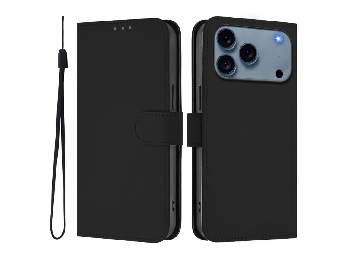 Capa De Couro Sintético Para Iphone 17 Pro Max - Toque Suave - Cor Sólida - Com Cordão