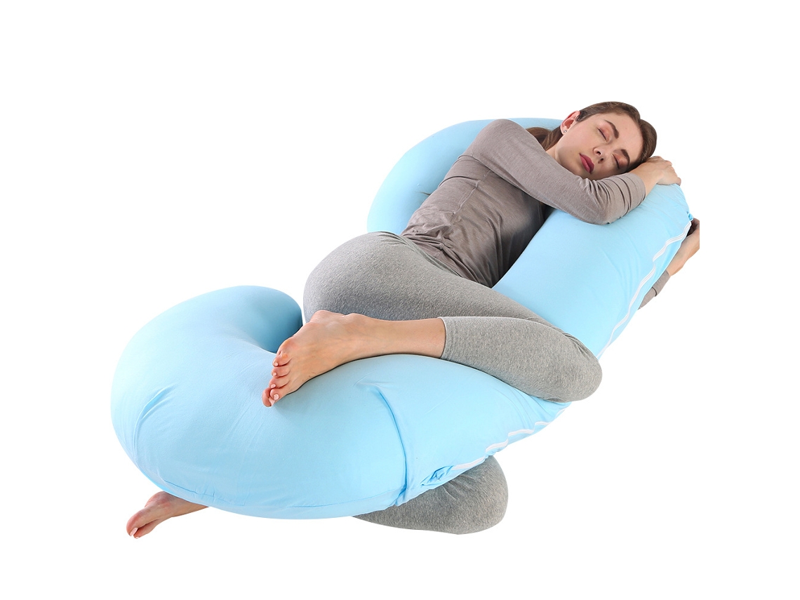 Almofada para Grávidas, Travesseiro de Apoio para o Corpo Todo, Alivia Dores nas Costas e Pescoço Gravidez SPQMENT (140x70cm azul Celeste)