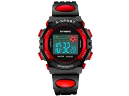 Relógio eletrônico esportivo para estudantes e jovens, pulseira moderna e simples, preto e vermelho.