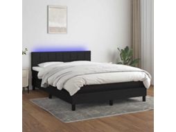 Vidaxl Cama Box Spring C/ Colchão E Led 140x200 Cm Tecido Preto
