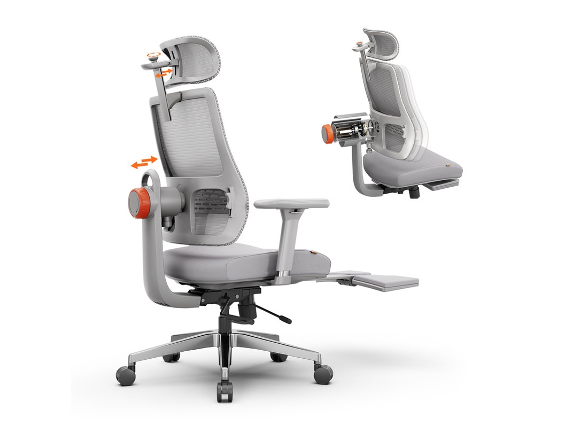 Cadeira Ergonômica Newtral Magich-gpro - Com Apoio Para Os Pés - Suporte Lombar Adaptável - Apoio De Braços Ajustável - Cinza