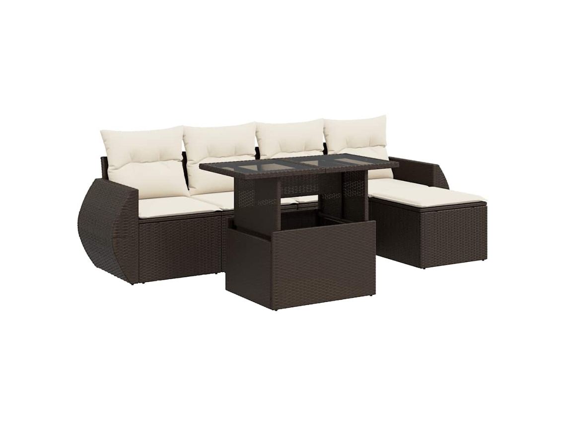 Conjunto de 6 sofás de jardim com almofadões Vime Pe Castanho MAISON EXCLUSIVE (80x200 cm)