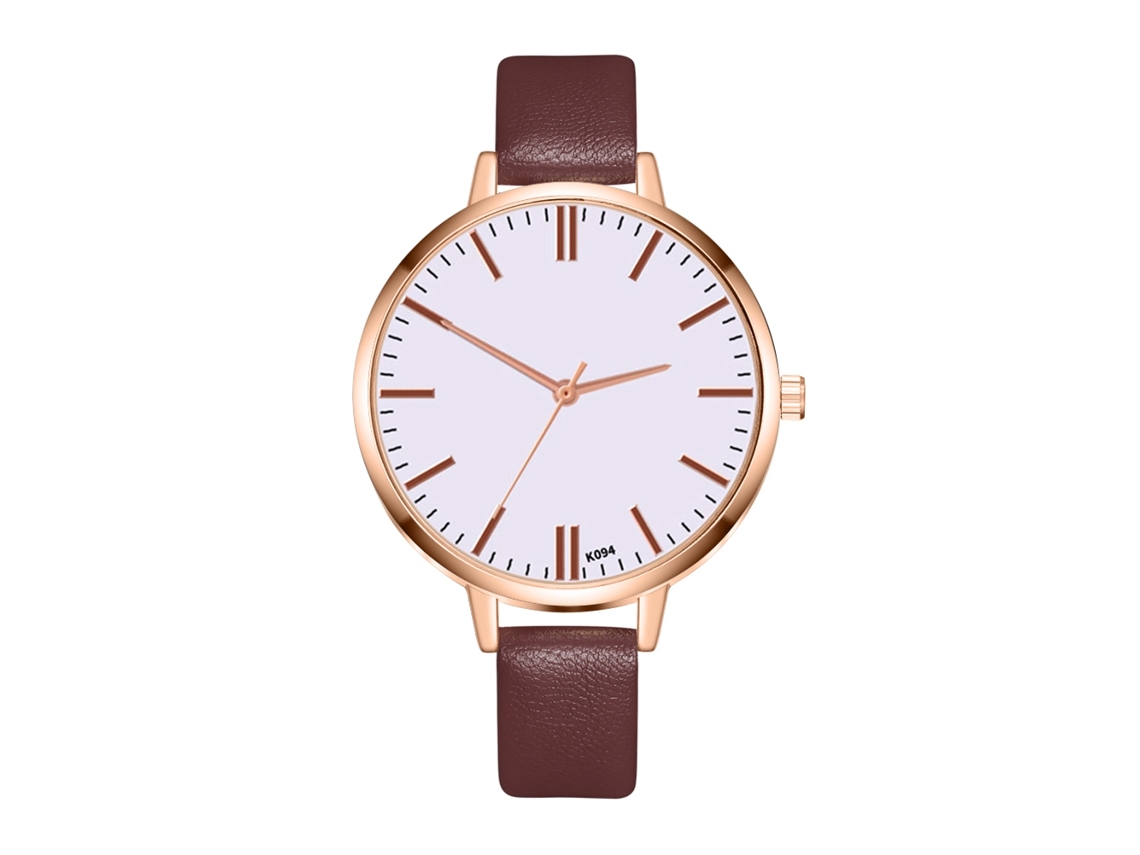 Relógio de Pulso Feminino de Quartzo com Pulseira Pu Mostrador Redondo Moda Casual (café)