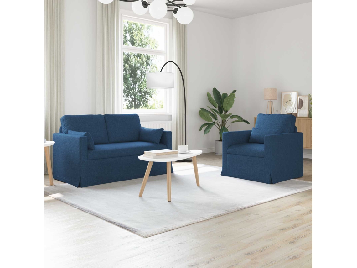 Vidaxl Conjunto De Sofás 2 Pcs Azul 139 X 78 X 80 Cm Tecido