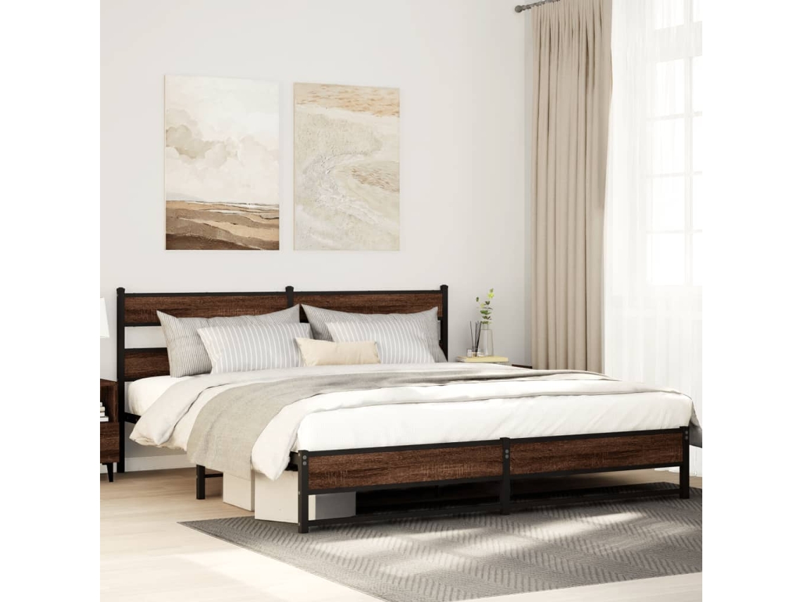 Vidaxl Estrutura Cama Sem Colchão 200x200cm Metal Carvalho Castanho