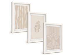 Conjunto De Quadros Com Moldura Padrões De Plantas Em Bege Moldura Branca Fotos Para O Corredor Espelharte (3 Peças 20x30 Cm)