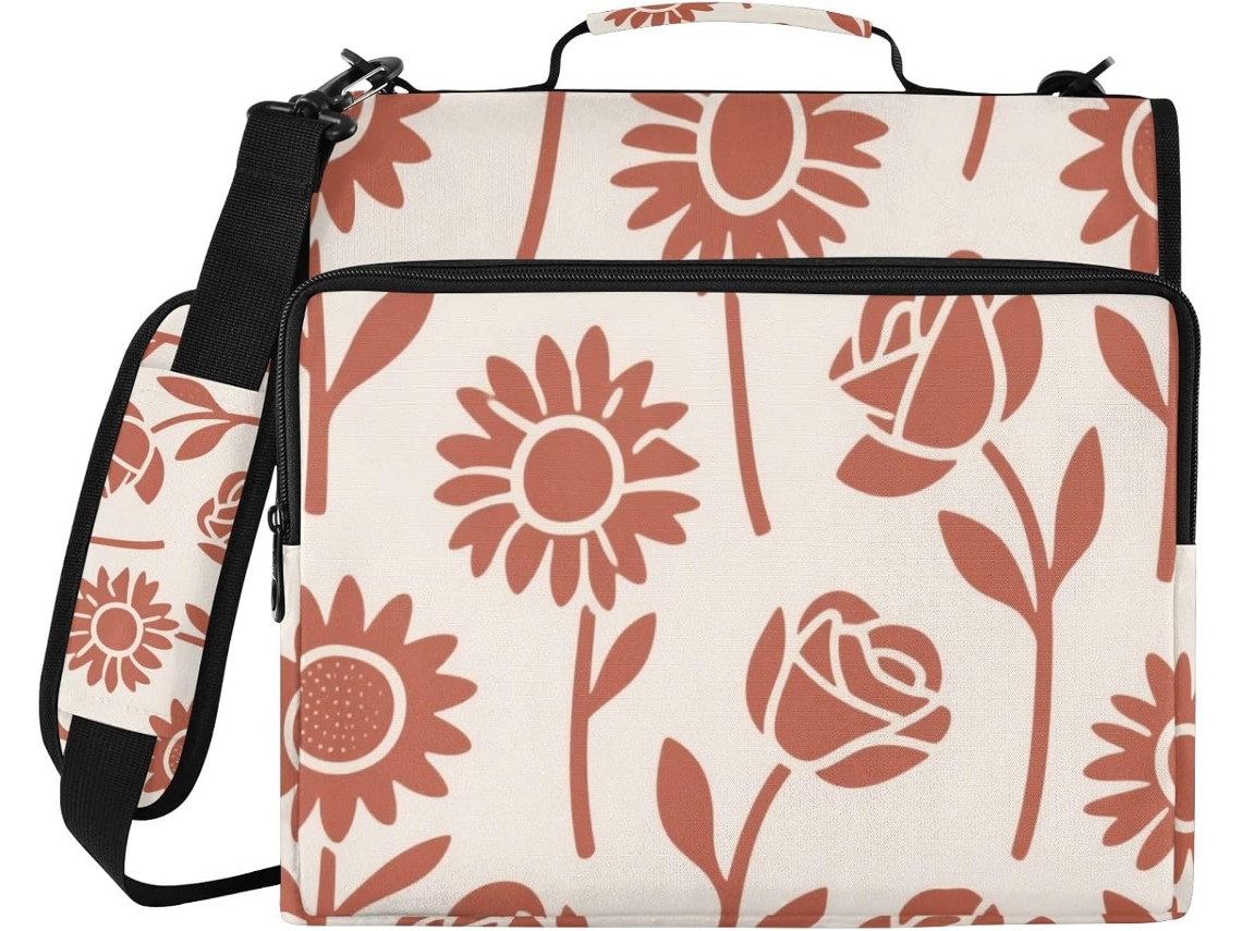 Pasta de 3 Argolas 3,8 Cm com Fecho Zíper, Alça Ombro e Mão Vários Bolsos para Escola/escritório Vermelho Cr