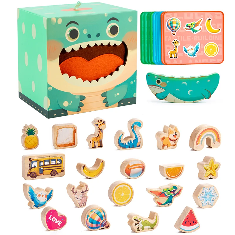 Blocos de equilíbrio de madeira lindos desenhos animados geometria quebra-cabeça 3d montessori brinquedos educativos
