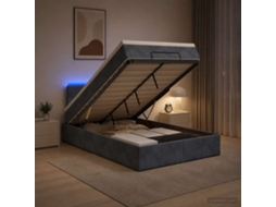 Vidaxl Cama Ottoman Com Colchão E Led Cinzento-escuro 120 X 200 Cm