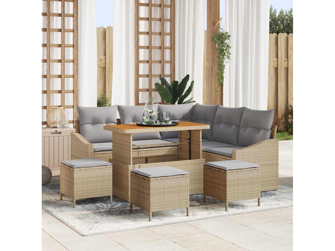 Vidaxl Conjunto De Sofá De Jardim 9 Unid. 8-número De Lugares Bege