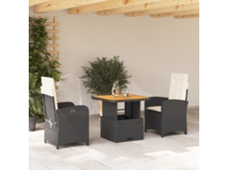 3 Pcs Conjunto De Jantar P/ Jardim C/ Almofadões Vime Pe Preto Dkd Home Decor