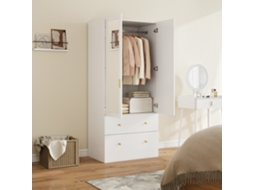Guarda-roupa Branco 80x50x180 Cm Para Quarto, Com 2 Portas, 2 Gavetas E Barra Com Espelho