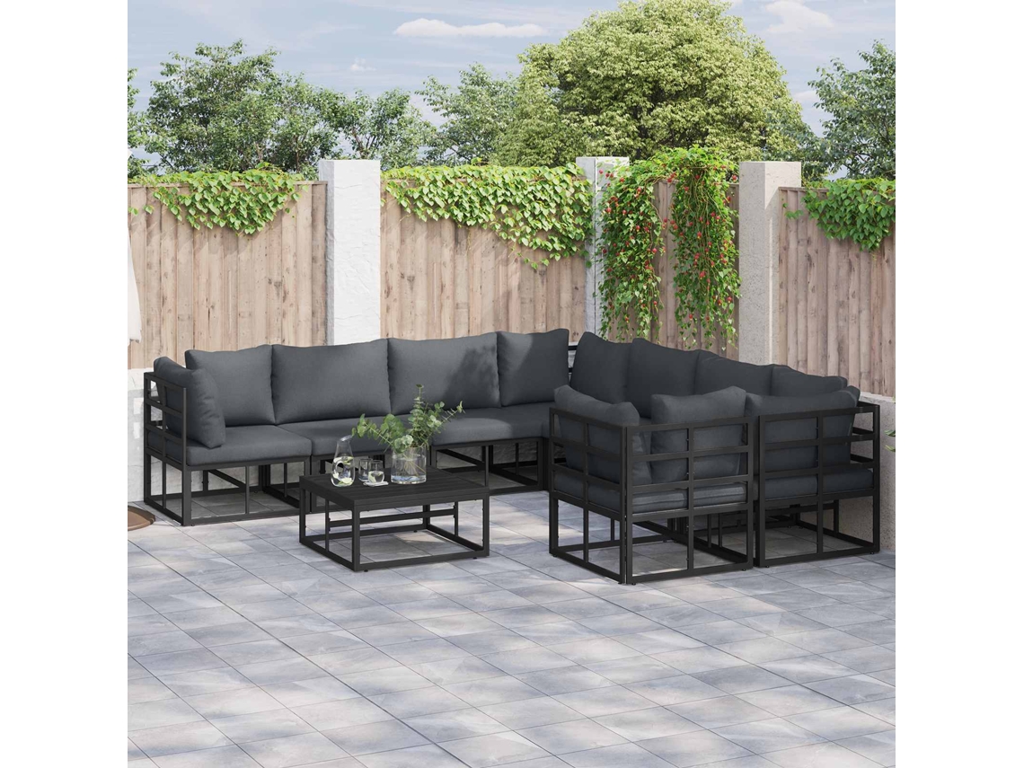 Vidaxl Conjunto De Sofá De Jardim 9 Unid. Preto Aço