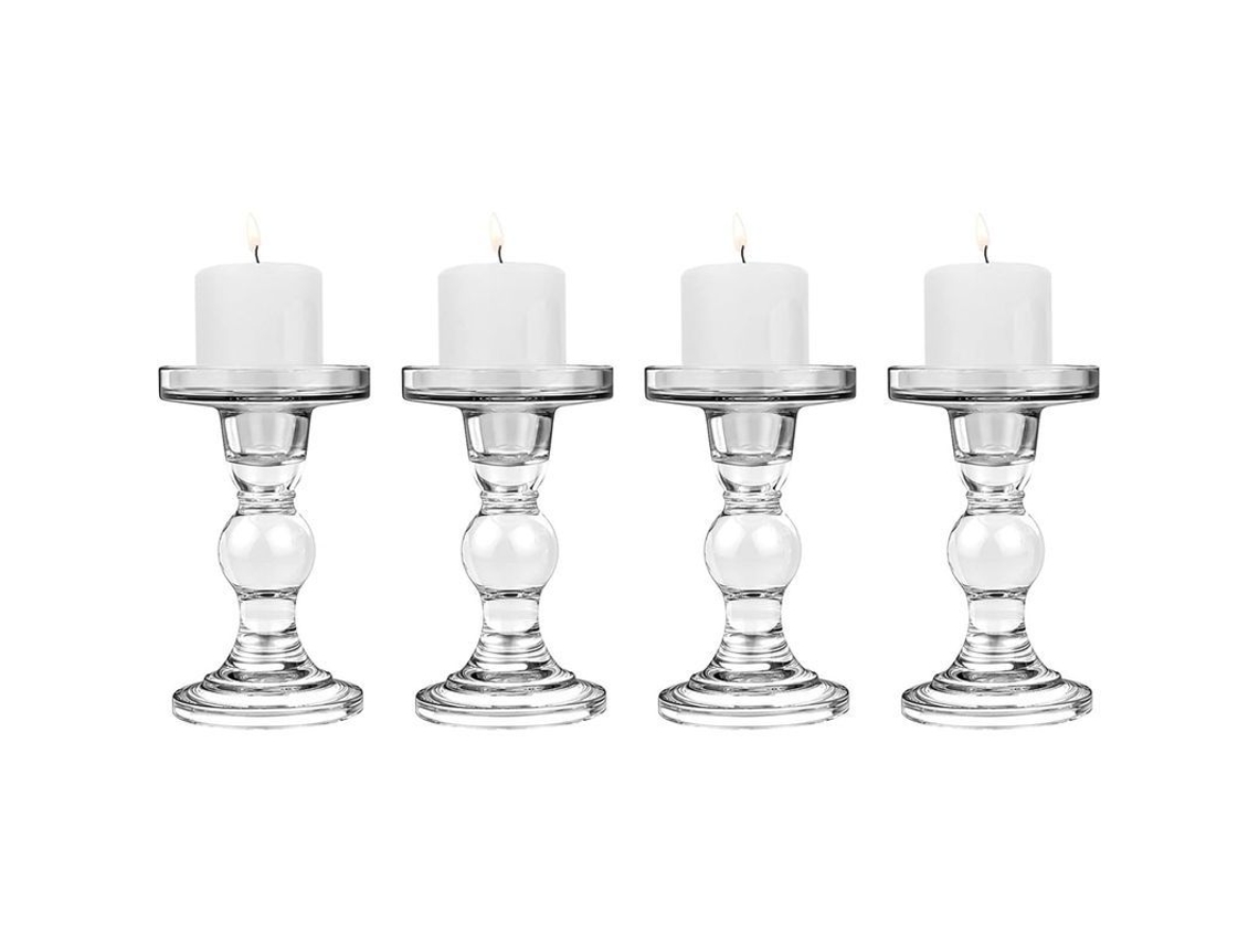 4 Portavasos De Vela De Vidrio, Base Redonda Estable, Talla 8x8.5x11.5 Cm, Para Velas Taper Y Tealight, Decoración Hogar Fiesta Boda