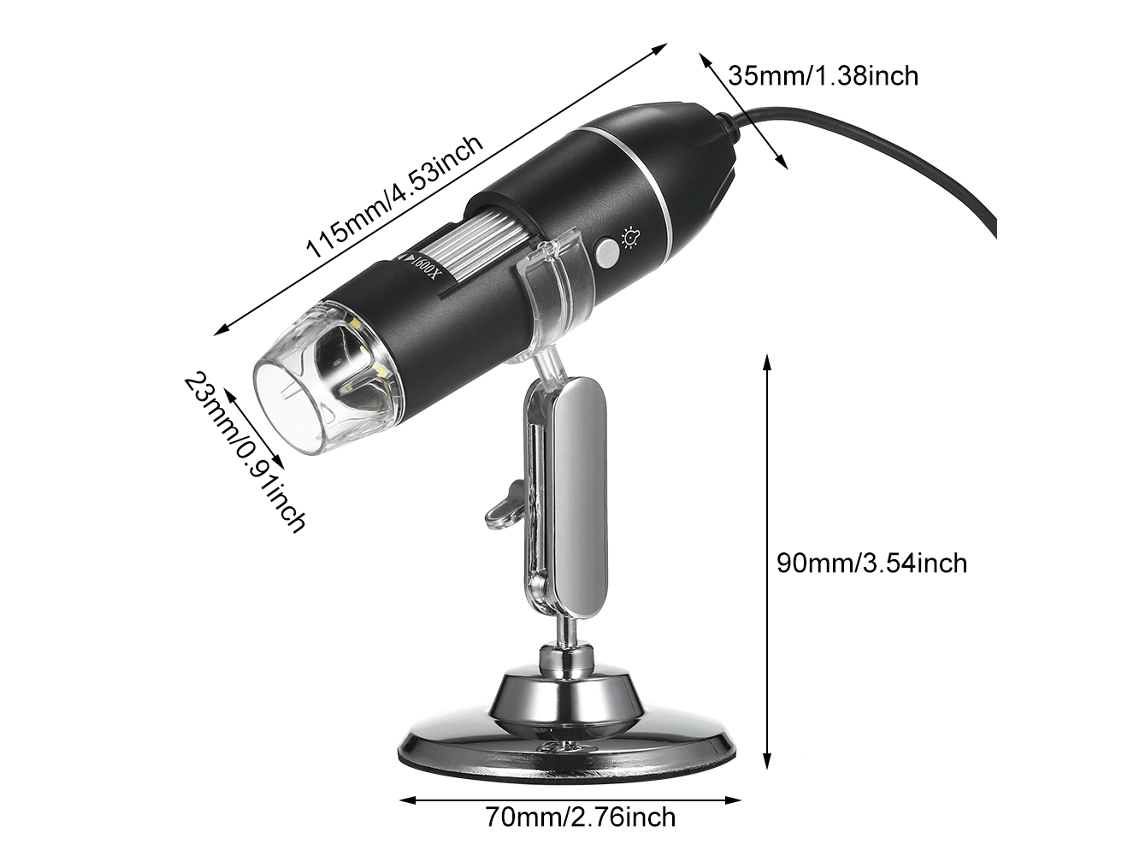 Microscópio Digital HD 1000x com Suporte de Metal 8 LEDs 2MP Portátil para iOS e Android S/MARCA