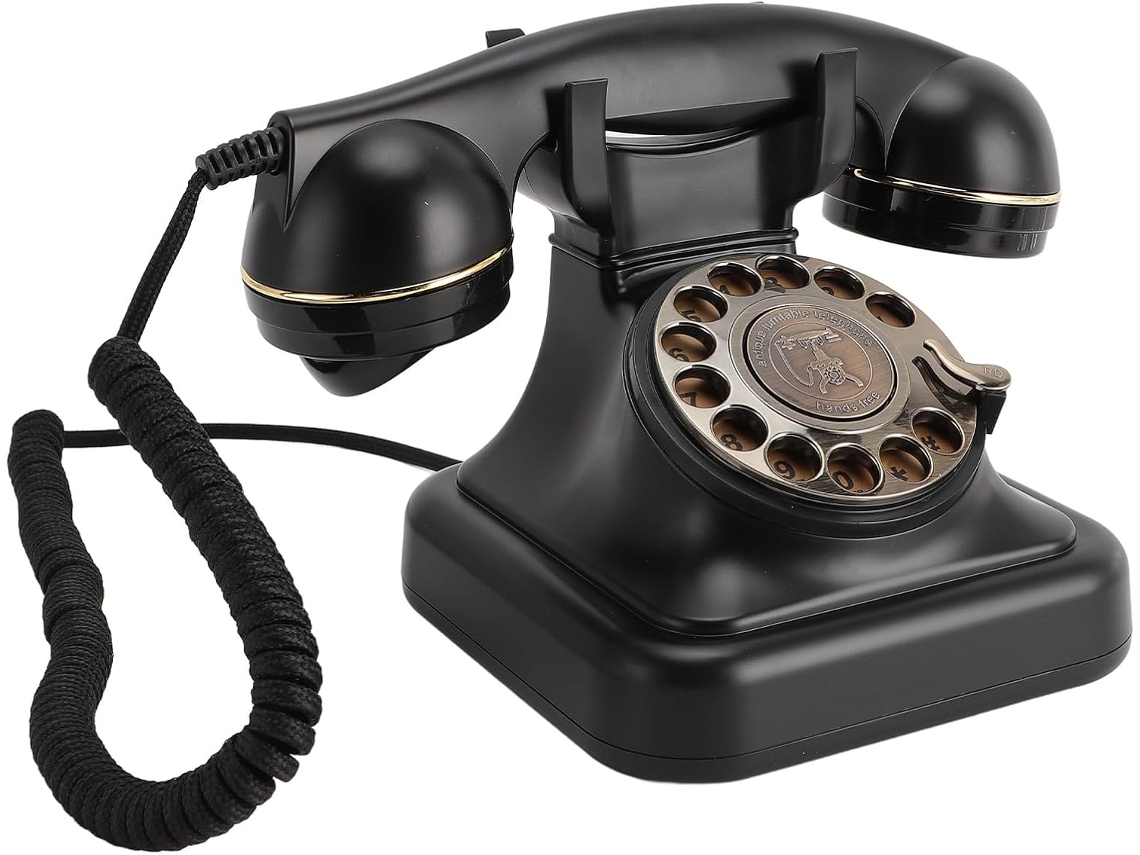Telefone com Fio Retrô com Discagem Rotativa Fixa e Campainha Mecânica para Uso Doméstico e SFUSHOS
