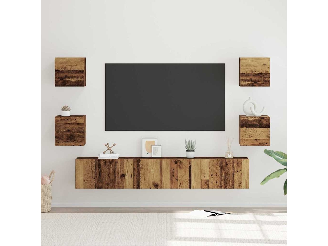 Vidaxl Conjunto De Móvel De Tv 7 Pcs Madeira Antiga Madeira Processada