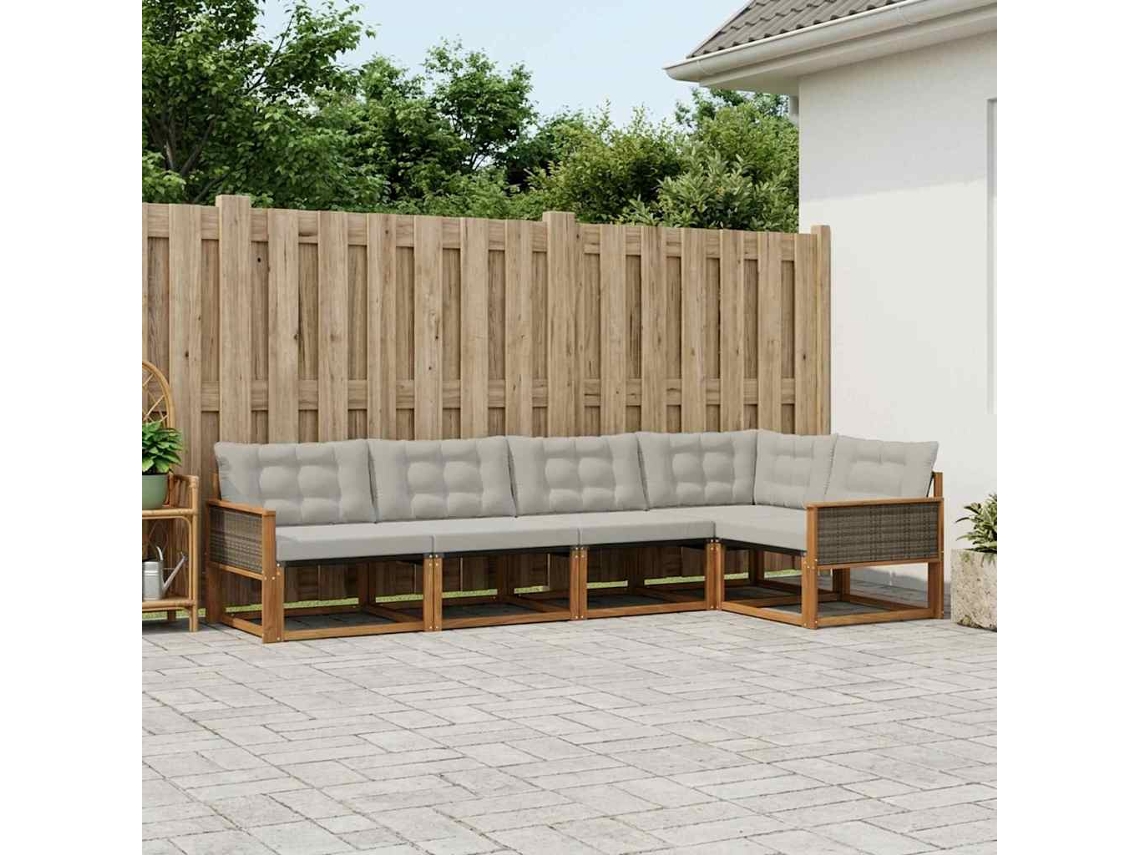 Vidaxl Conjunto De Sofás Para Exterior 5 Pcs Natural E Cinzento-claro