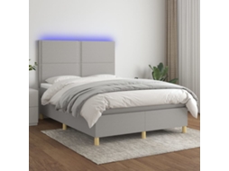 Cama Box Spring C/ Colchão E Led 140x200 Cm Tecido Cinza-claro