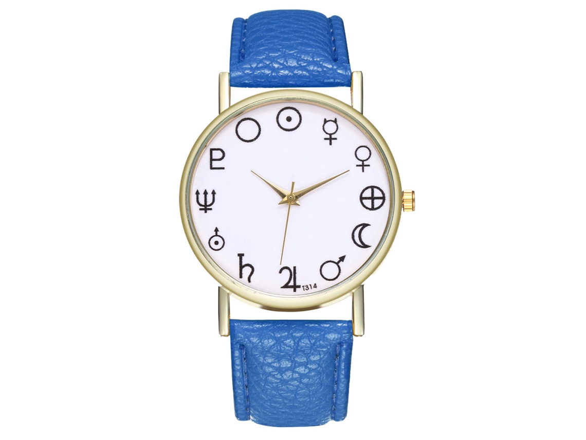 Relógio Analógico de Pulso com Pulseira Pu e Mostrador Grande Azul Real