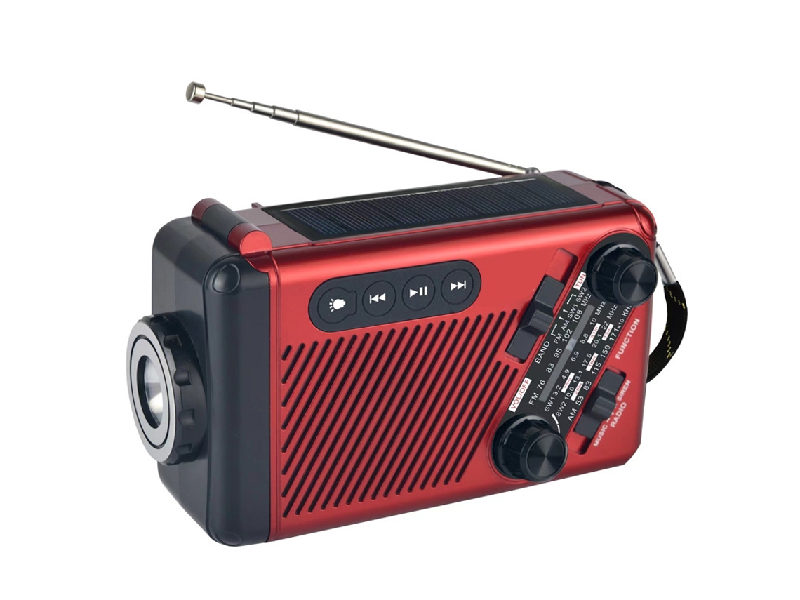 RÁDIO DE EMERGÊNCIA AQUAFORGE com manivela, energia solar, portátil, FM/AM, previsão do tempo, laranja