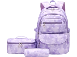 Conjunto de Mochila Escolar Impermeável Com Lancheira E Bolsa De Lápis CUICH Roxa