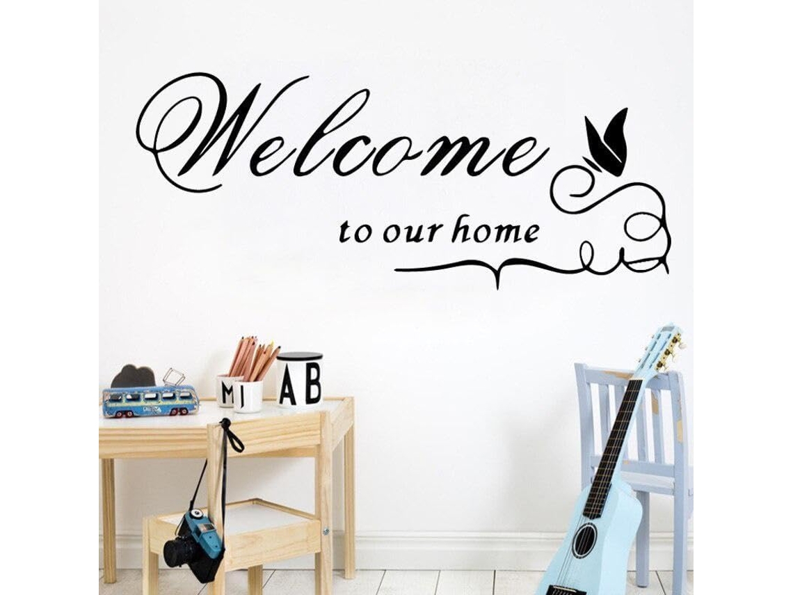 Adesivo De Parede "bem-vindo À Nossa Casa" (diy) - Adesivo De Parede Removível Para Decoração De Salão - 58 X 141 Cm