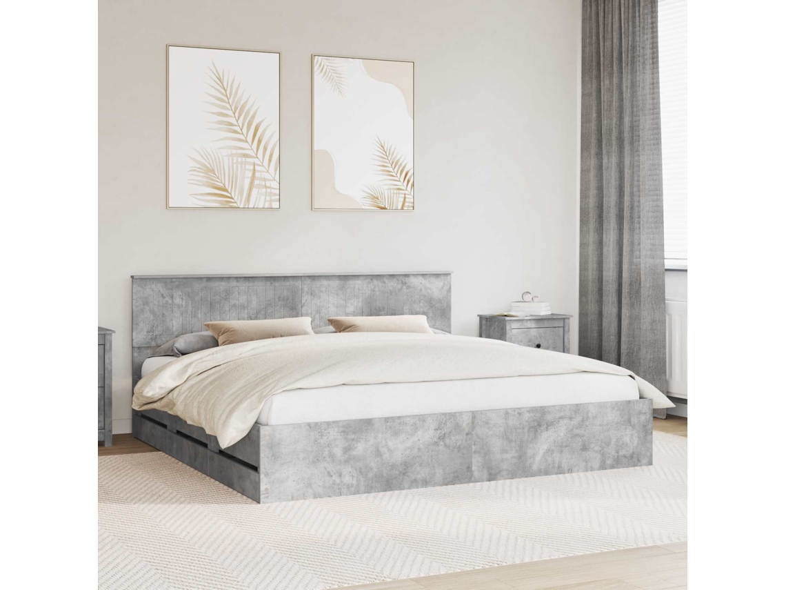 Vidaxl Estrutura Da Cama Cinzento 200 X 200 Cm Madeira De Engenharia