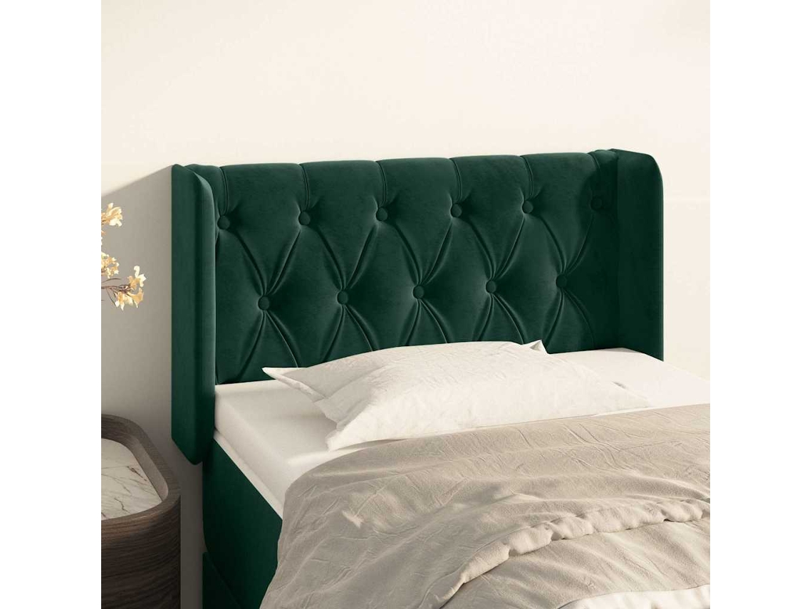 Vidaxl Cabeceira De Cama C/ Abas Veludo 83x16x78/88 Cm Verde-escuro