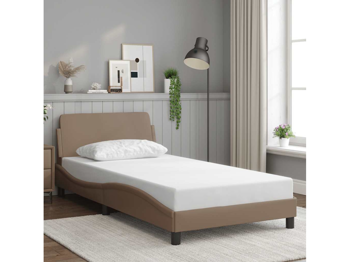 Vidaxl Estrutura De Cama Dover 100x200 Cm Couro Artificial Cappuccino