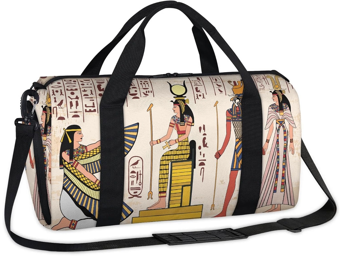 Bolsa MARCA com estampa egípcia 45x21x23cm tecido poliéster