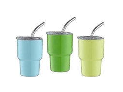 3 Copos Shot Mini De 2oz(b) Com Canudo E Tampa, Parede Dupla