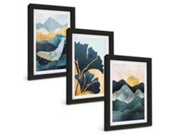 Conjunto De Pinturasvistas Abstratas De Montanhas Moldura Preta Quadros Para A Sala De Estar Espelharte (3 Peças 20x30 Cm)