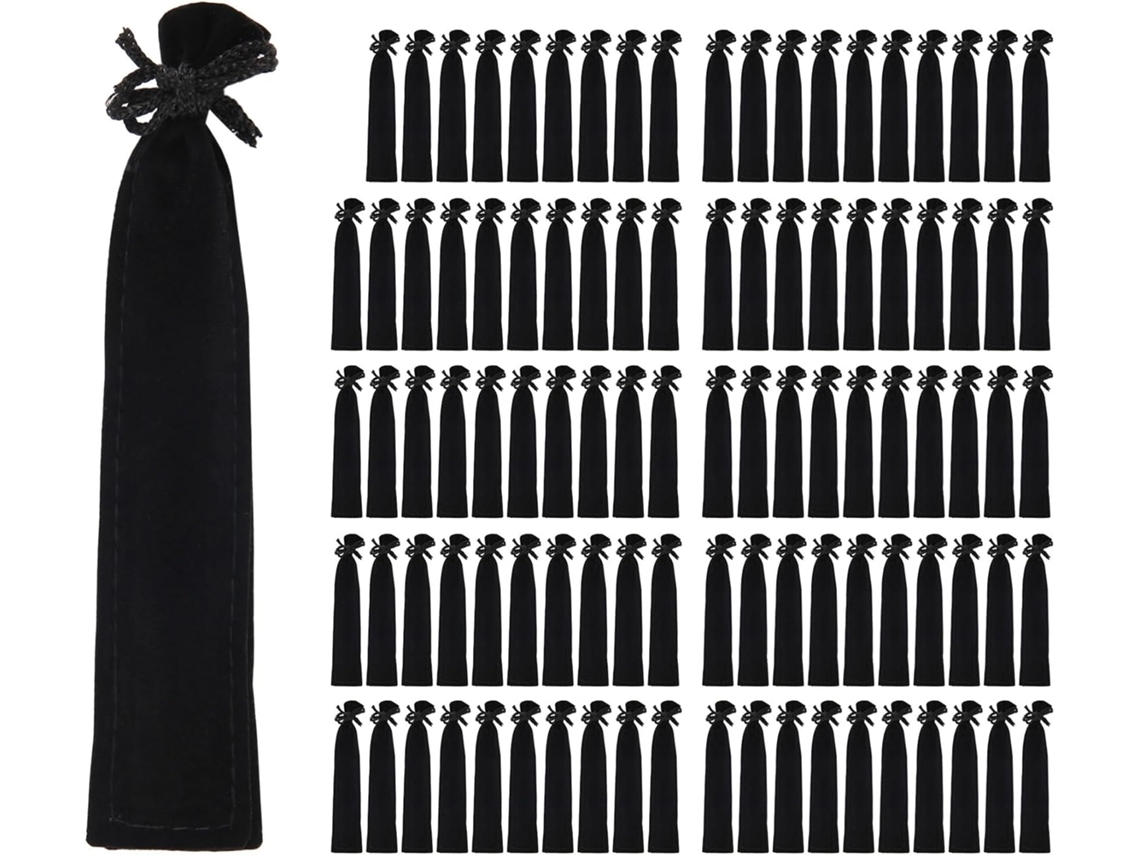 100 Estojos De Veludo Pretos Com Cordão Para Canetas Ideal Para Escola, Escritório E Presentes Cor Gokoco