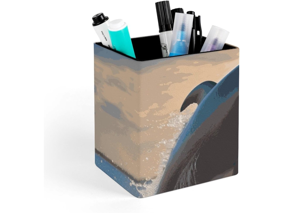 Organizador de Computador Quadrado em Couro, Porta Lápis Divertido em Formato Golfinho, Porta Pinceis de Maquiagem