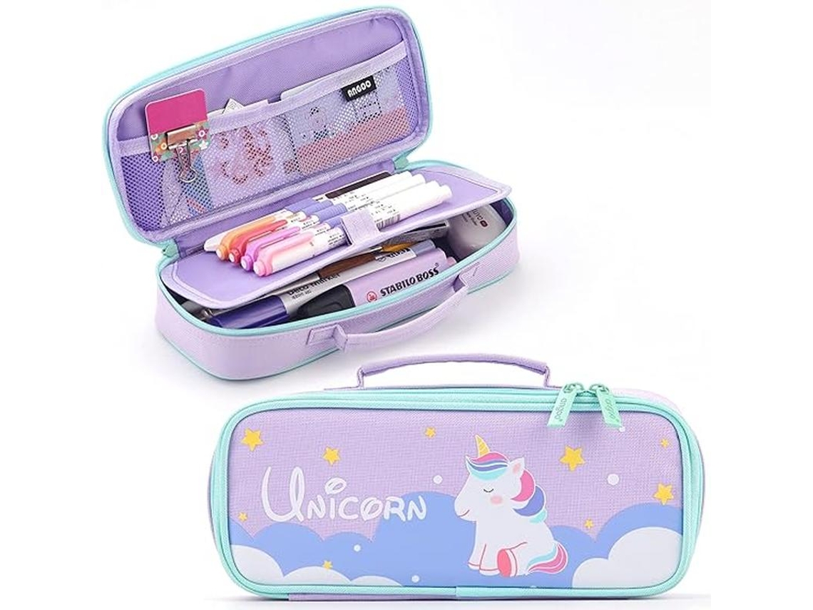 Estojo para Lápis, Portátil, Multifuncional, Roxo, Unicórnio, Infantil, Adolescentes, Meninas AQUAFORGE