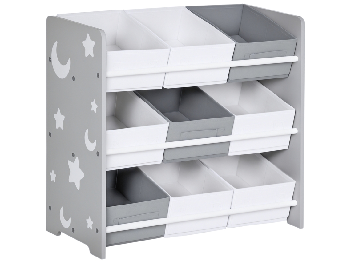 Armário De Armazenamento Infantil Com 9 Cestos Removíveis, Armário De Brinquedos Em Mdf De Madeira E Tecido, 63x30x60 Cm, Cinza