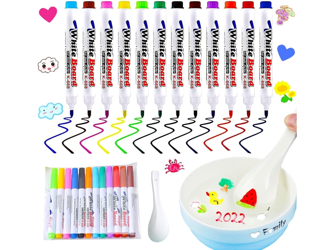 Conjunto De 12 Canetas Mágicas Flutuantes Com Colher Para Desenho, Kit