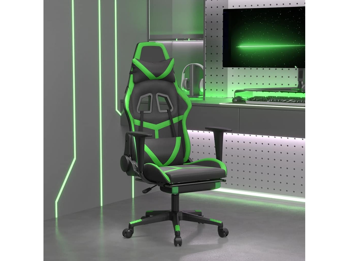 Vidaxl Cadeira Gaming Massagens C/ Apoio Pés Couro Artif. Preto/verde