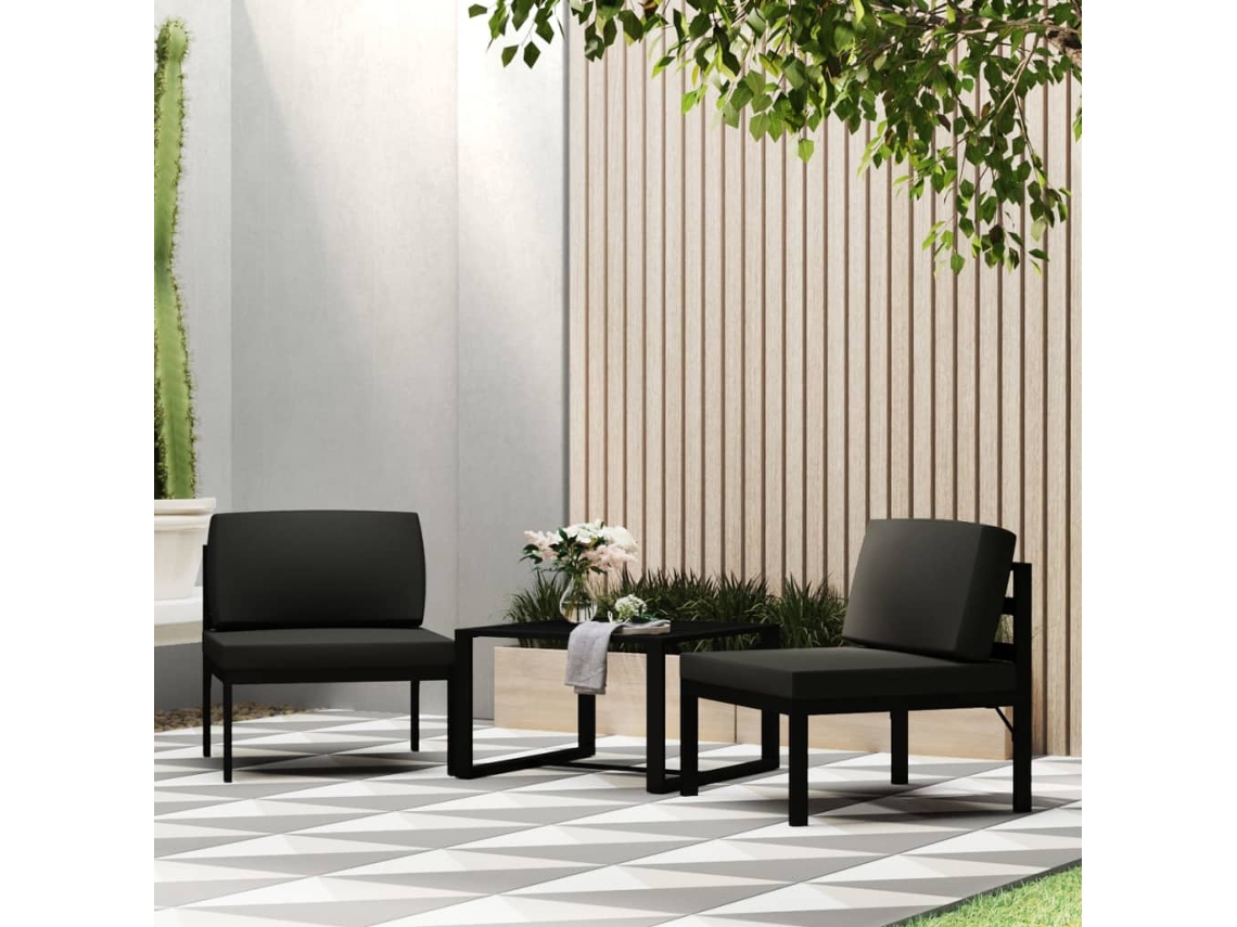 Vidaxl 3 Pcs Conjunto Sofá Jardim Com Almofadões Alumínio Antracite
