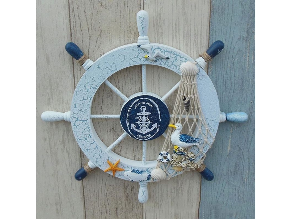 Timón De Barco De Madera, 28 Cm, Decoración Náutica Con Cuerda, Regalo Artesanal Para Hogar Y Fiesta Temática Marina
