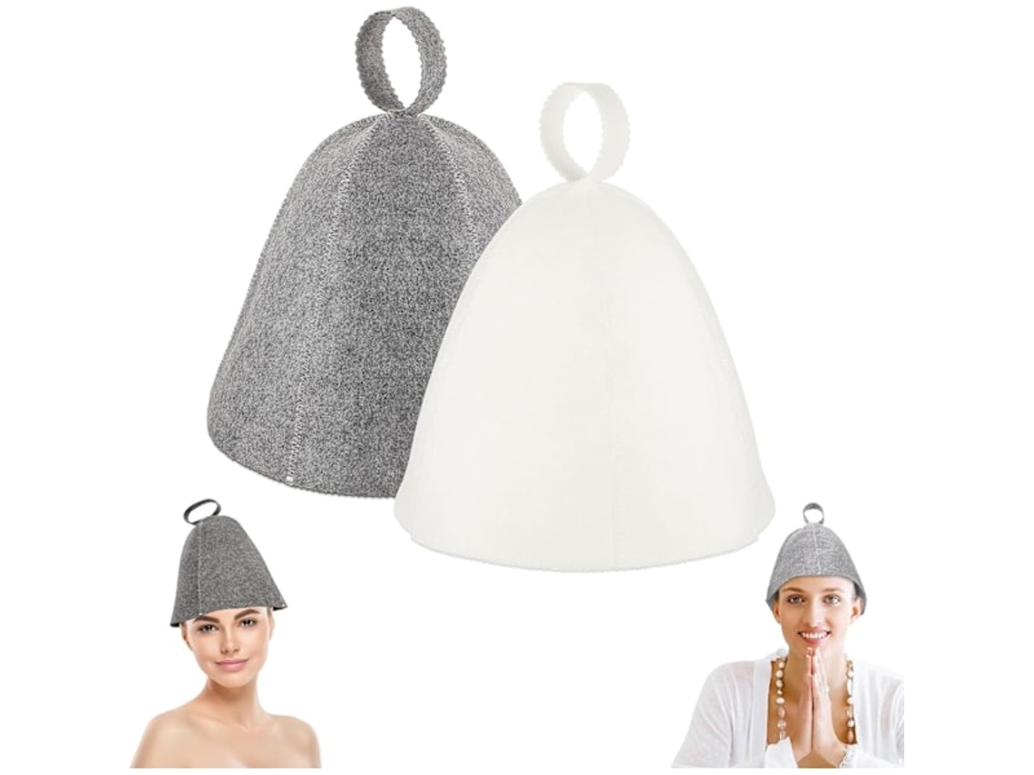 Conjunto de 2 Toucas de Sauna em Lã AQUAFORGE (cinza e branco)