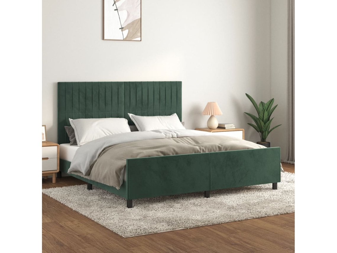 Estrutura De Cama Sem Colchão 160x200 Cm Veludo Verde-escuro